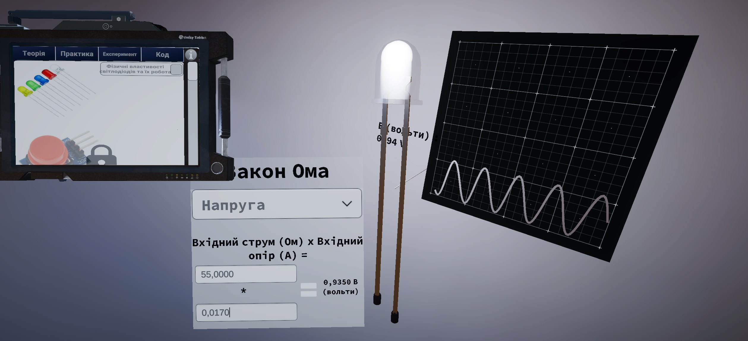 Lesson panel and simulated LED response