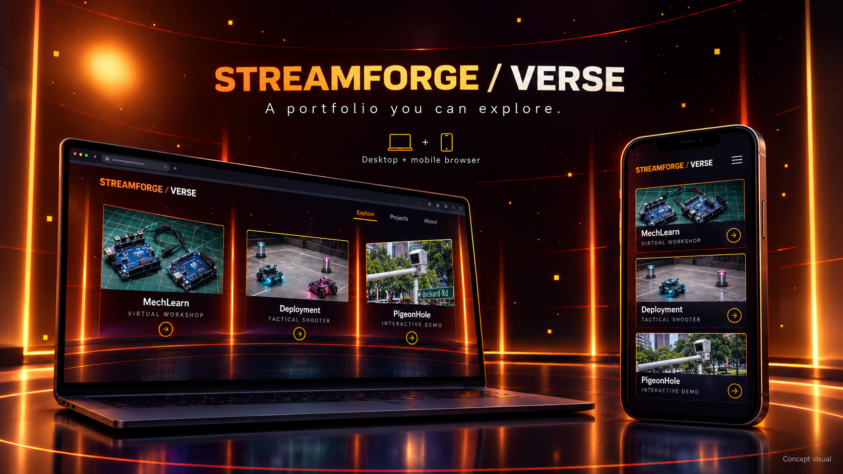 The 3D view: project banners around the InPower shield